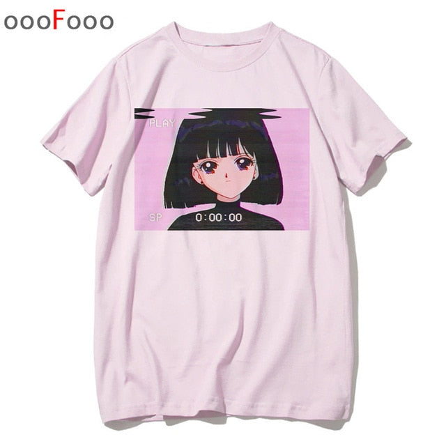 T Shirt Harajuk Tops t-shirt Sad Girl Retro Anime Men aesthetic