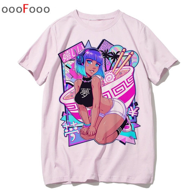 T Shirt Harajuk Tops t-shirt Sad Girl Retro Anime Men aesthetic