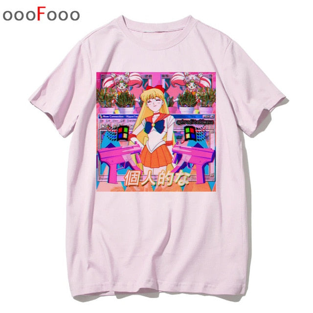T Shirt Harajuk Tops t-shirt Sad Girl Retro Anime Men aesthetic
