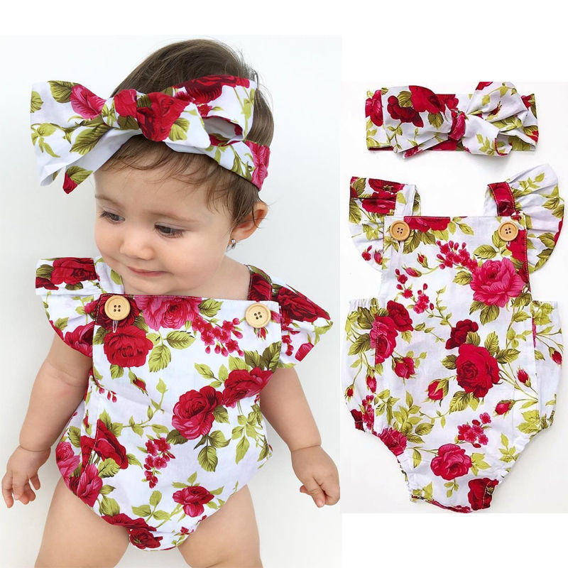 2pcs Baby Girls Clothes Jumpsuit Romper+Headband
