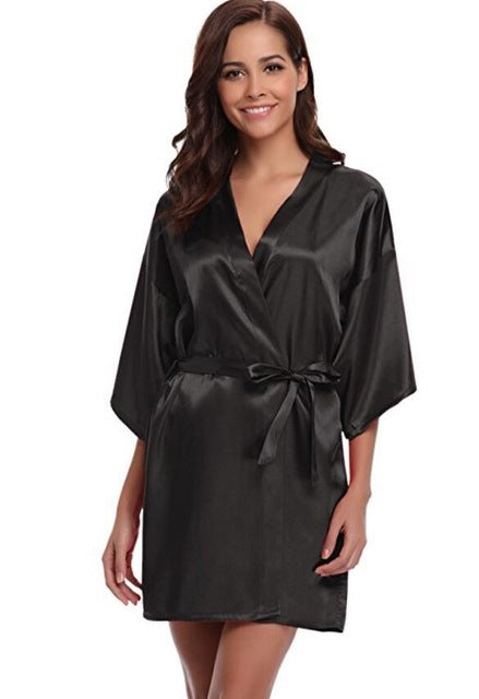 New Silk Kimono Robe Bathrobe Women Silk Bridesmaid Robes