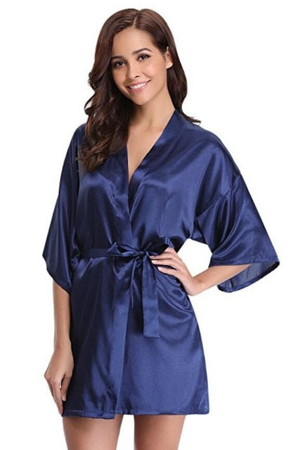 New Silk Kimono Robe Bathrobe Women Silk Bridesmaid Robes