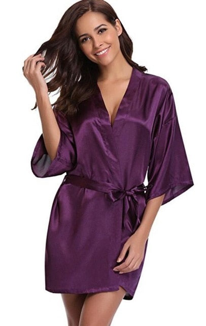New Silk Kimono Robe Bathrobe Women Silk Bridesmaid Robes