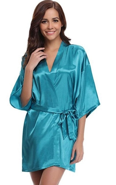 New Silk Kimono Robe Bathrobe Women Silk Bridesmaid Robes