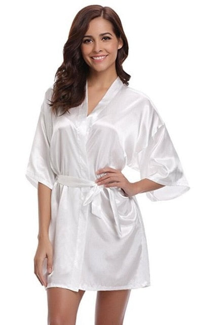 New Silk Kimono Robe Bathrobe Women Silk Bridesmaid Robes
