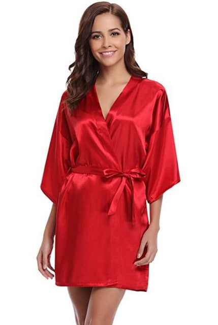 New Silk Kimono Robe Bathrobe Women Silk Bridesmaid Robes