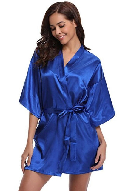 New Silk Kimono Robe Bathrobe Women Silk Bridesmaid Robes