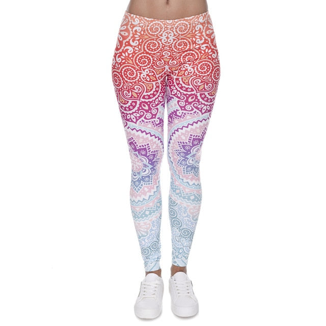 Brands Women Fashion Legging Aztec Round Ombre Printing legging