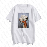 New Cotton Harajuku Aesthetics Tshirt Sexy Flowers Feather Print