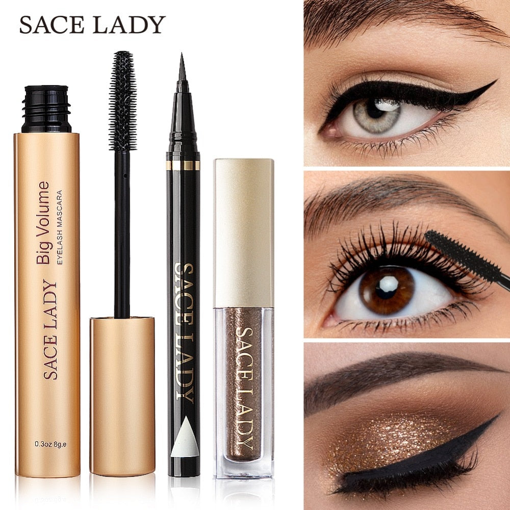 Professional Eye Makeup Set Glitter Eyeshadow Black Eyeliner