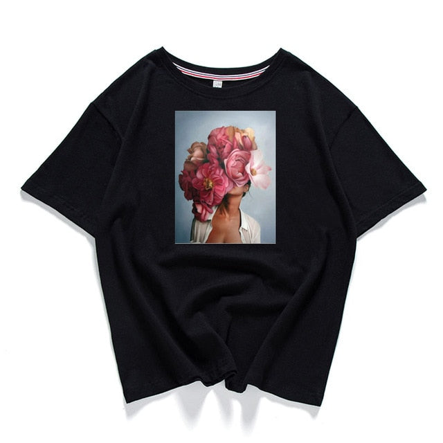 95% cotton bloom flower feather women t -shirt