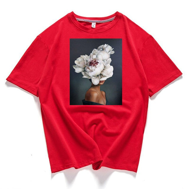 95% cotton bloom flower feather women t -shirt