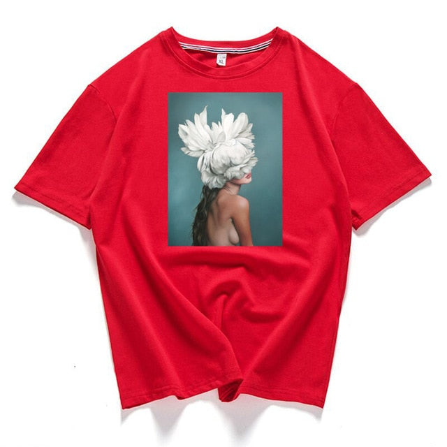 95% cotton bloom flower feather women t -shirt