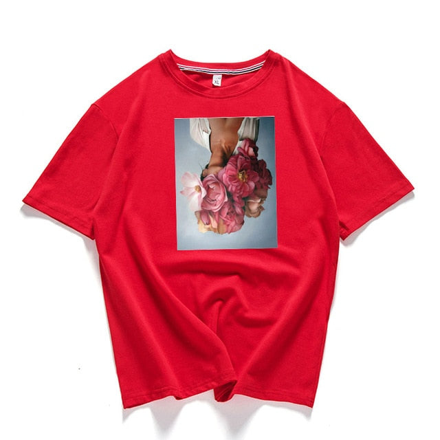95% cotton bloom flower feather women t -shirt