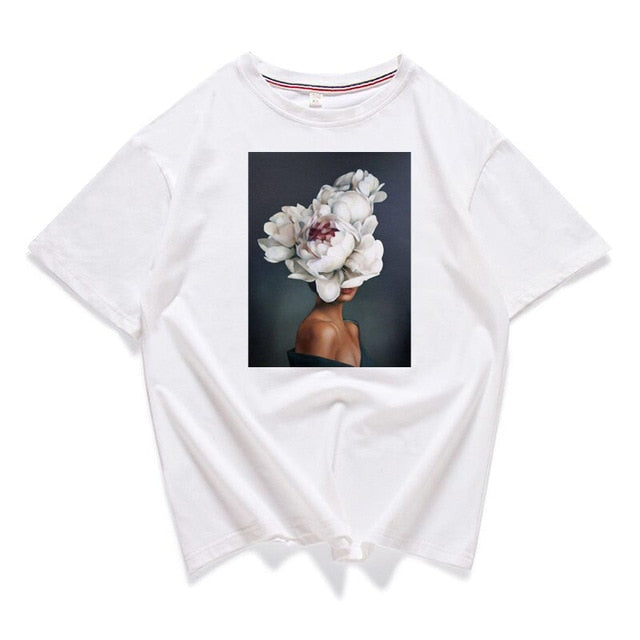 95% cotton bloom flower feather women t -shirt