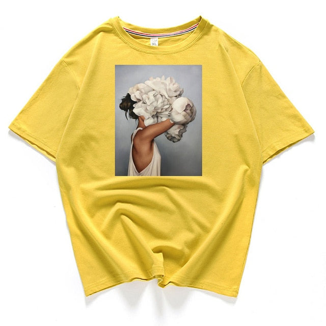 95% cotton bloom flower feather women t -shirt