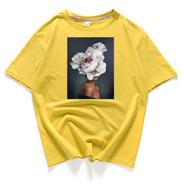 95% cotton bloom flower feather women t -shirt