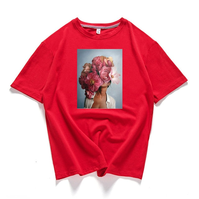 95% cotton bloom flower feather women t -shirt