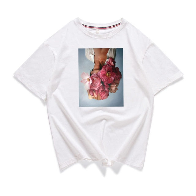 95% cotton bloom flower feather women t -shirt
