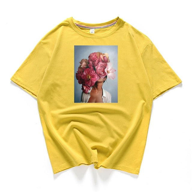 95% cotton bloom flower feather women t -shirt