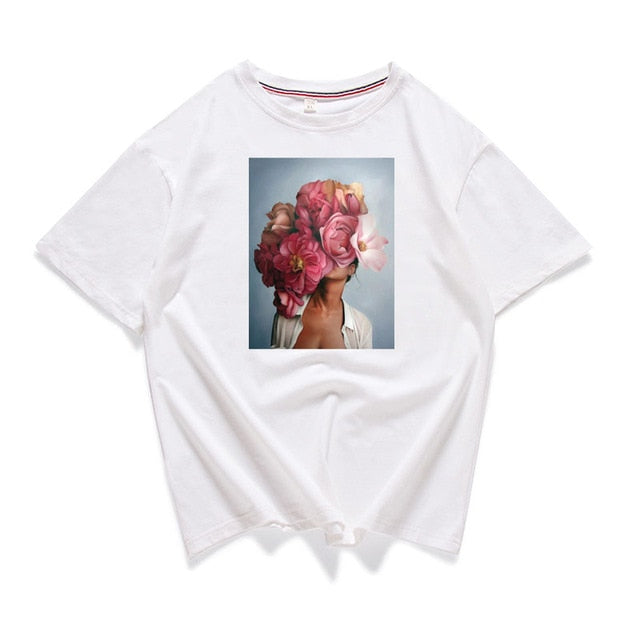 95% cotton bloom flower feather women t -shirt