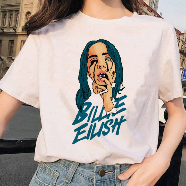 Billie Eilish t shirt ulzzang femmes femme hip hop femme vêtements t-shirt