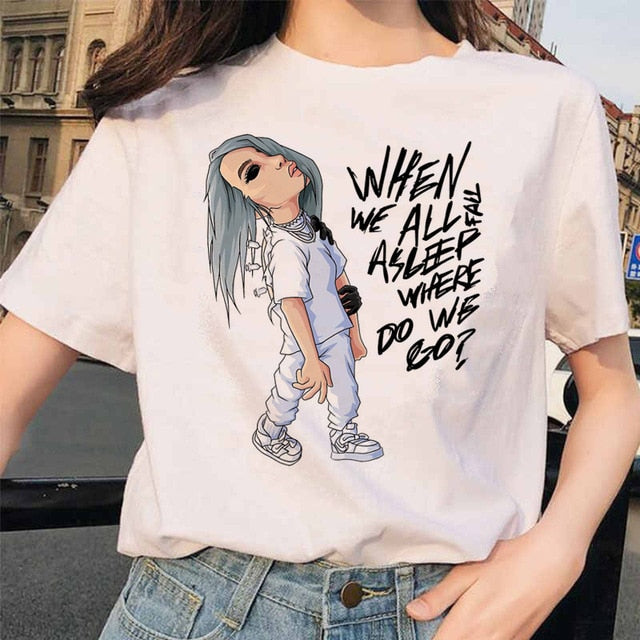 Billie Eilish t shirt ulzzang femmes femme hip hop femme vêtements t-shirt