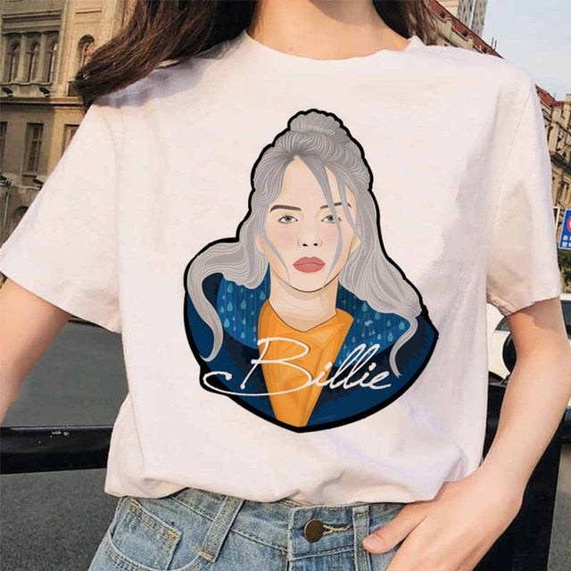 Billie Eilish t shirt ulzzang femmes femme hip hop femme vêtements t-shirt