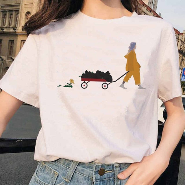 Billie Eilish t shirt ulzzang femmes femme hip hop femme vêtements t-shirt