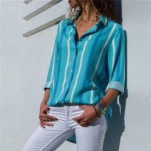 Fashion Long Sleeve Turn Down Collar Office Shirt