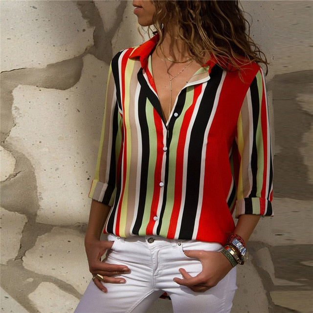 Fashion Long Sleeve Turn Down Collar Office Shirt