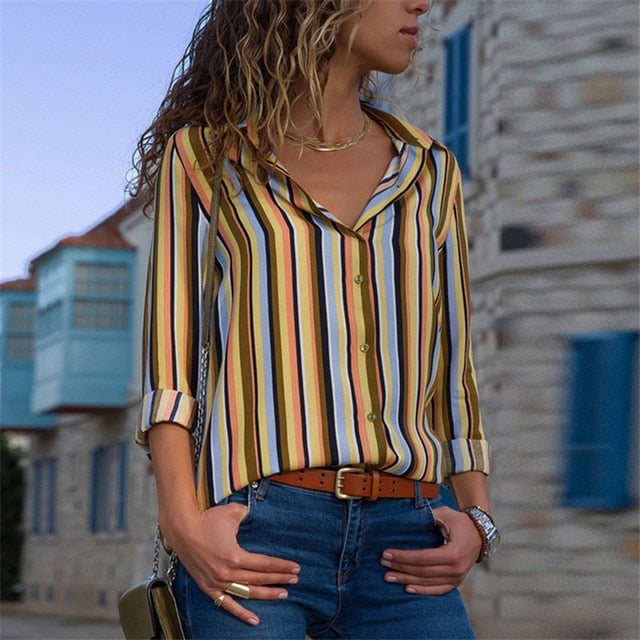 Fashion Long Sleeve Turn Down Collar Office Shirt