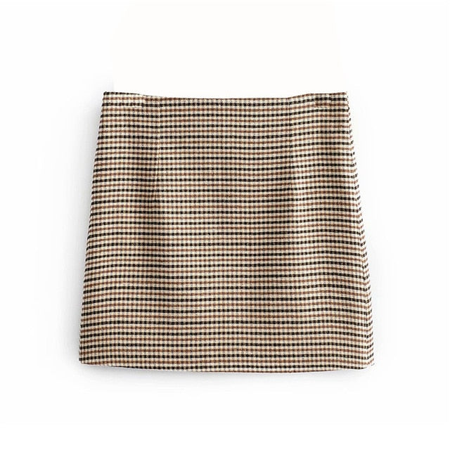 Women plaid Suit Casual Blazer High Waist Skirt