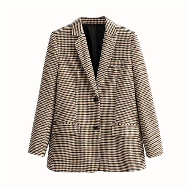 Women plaid Suit Casual Blazer High Waist Skirt