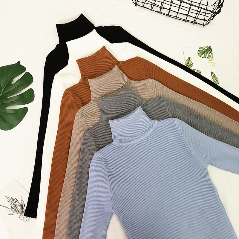 Tops de invierno, suéter de cuello alto, Jersey fino para mujer