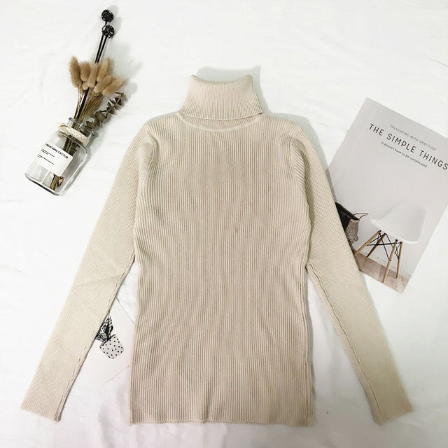 Tops de invierno, suéter de cuello alto, Jersey fino para mujer