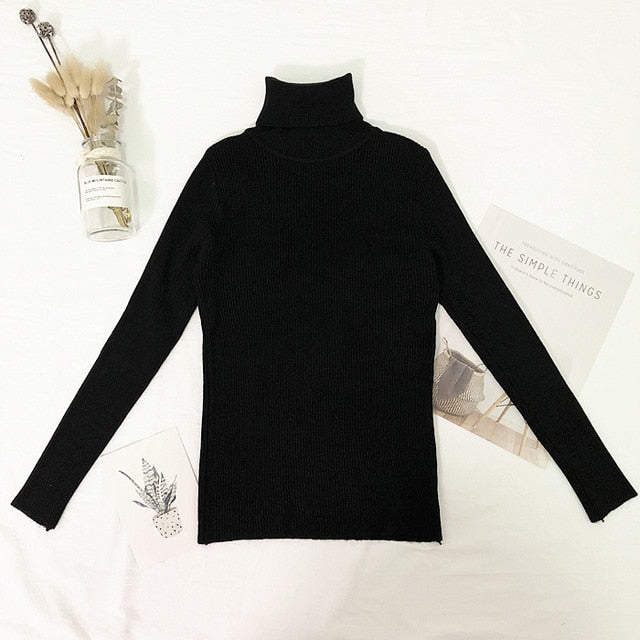 Tops de invierno, suéter de cuello alto, Jersey fino para mujer