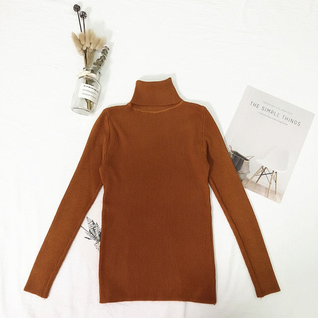 Tops de invierno, suéter de cuello alto, Jersey fino para mujer