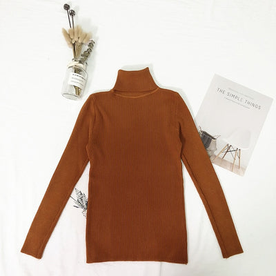 Tops de invierno, suéter de cuello alto, Jersey fino para mujer