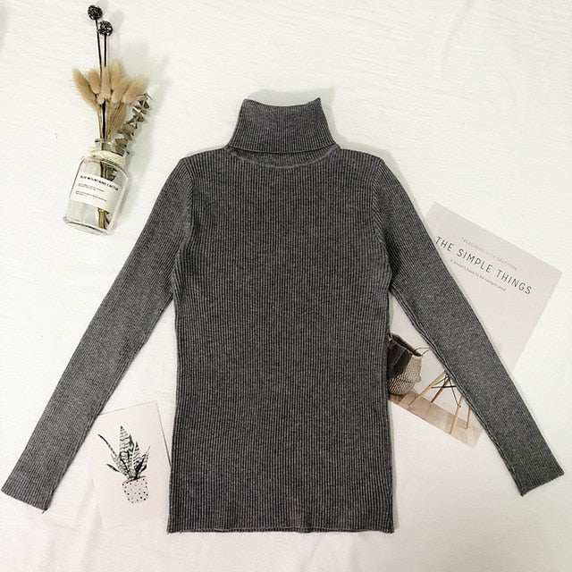 Tops de invierno, suéter de cuello alto, Jersey fino para mujer