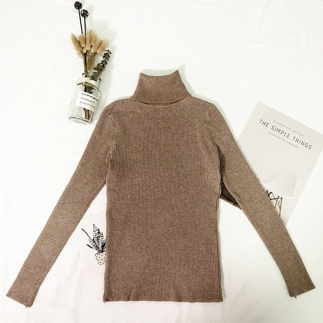 Tops de invierno, suéter de cuello alto, Jersey fino para mujer