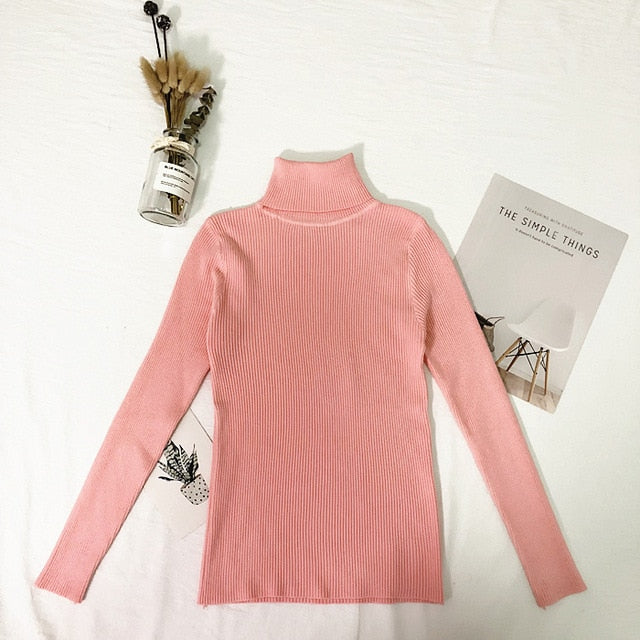 Tops de invierno, suéter de cuello alto, Jersey fino para mujer