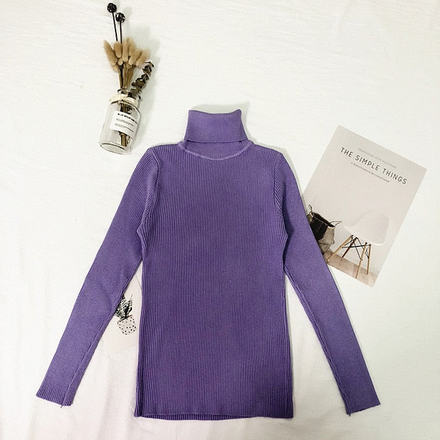 Tops de invierno, suéter de cuello alto, Jersey fino para mujer