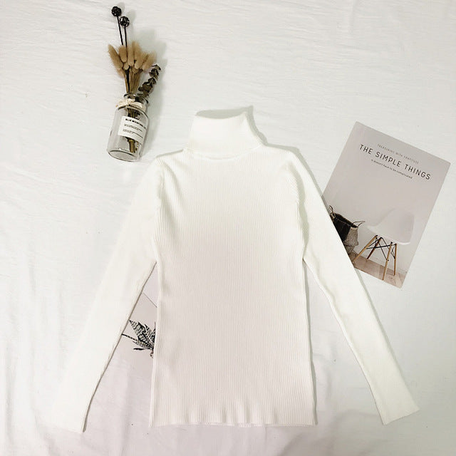 Tops de invierno, suéter de cuello alto, Jersey fino para mujer