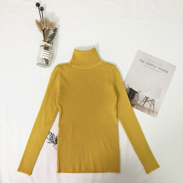 Tops de invierno, suéter de cuello alto, Jersey fino para mujer