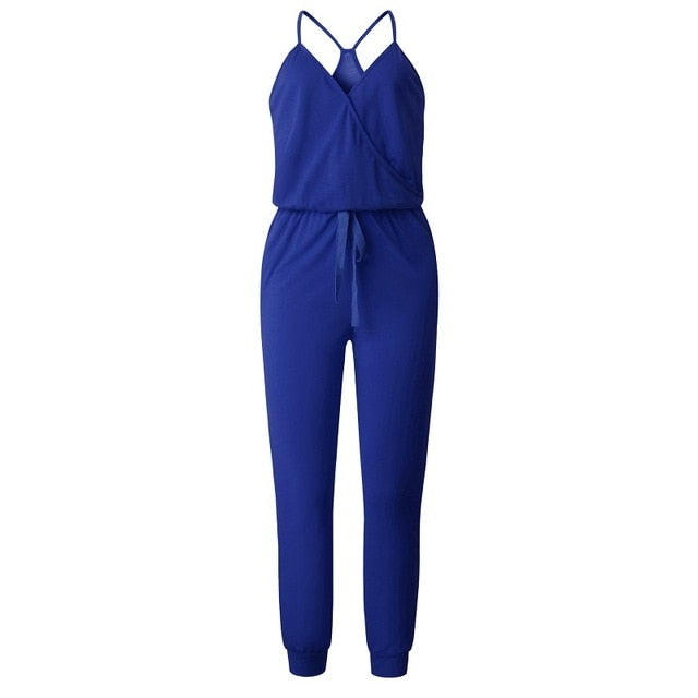 Women Slant Shoulder Casual Pocket Jumpsuit Short Sleeve