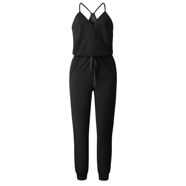 Women Slant Shoulder Casual Pocket Jumpsuit Short Sleeve