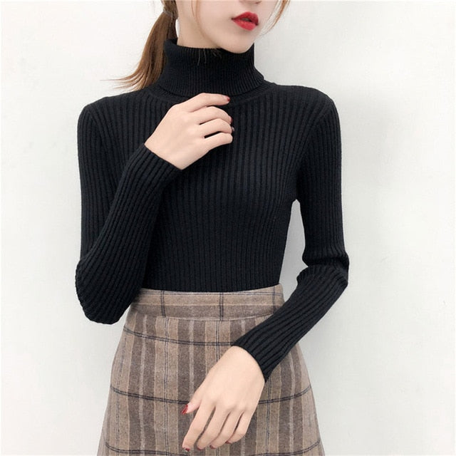 Sweater casual solid turtleneck female pullover