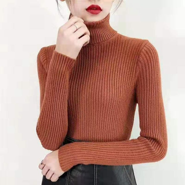 Sweater casual solid turtleneck female pullover