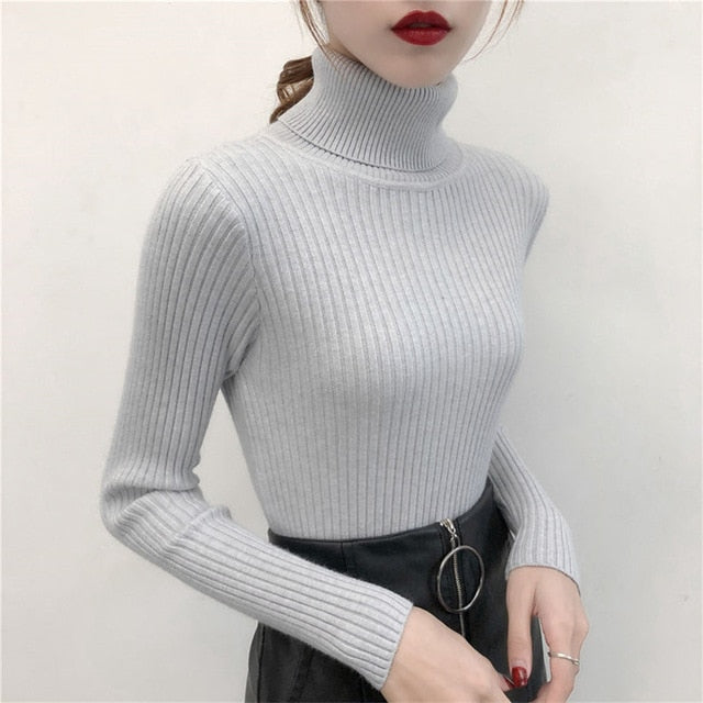 Sweater casual solid turtleneck female pullover